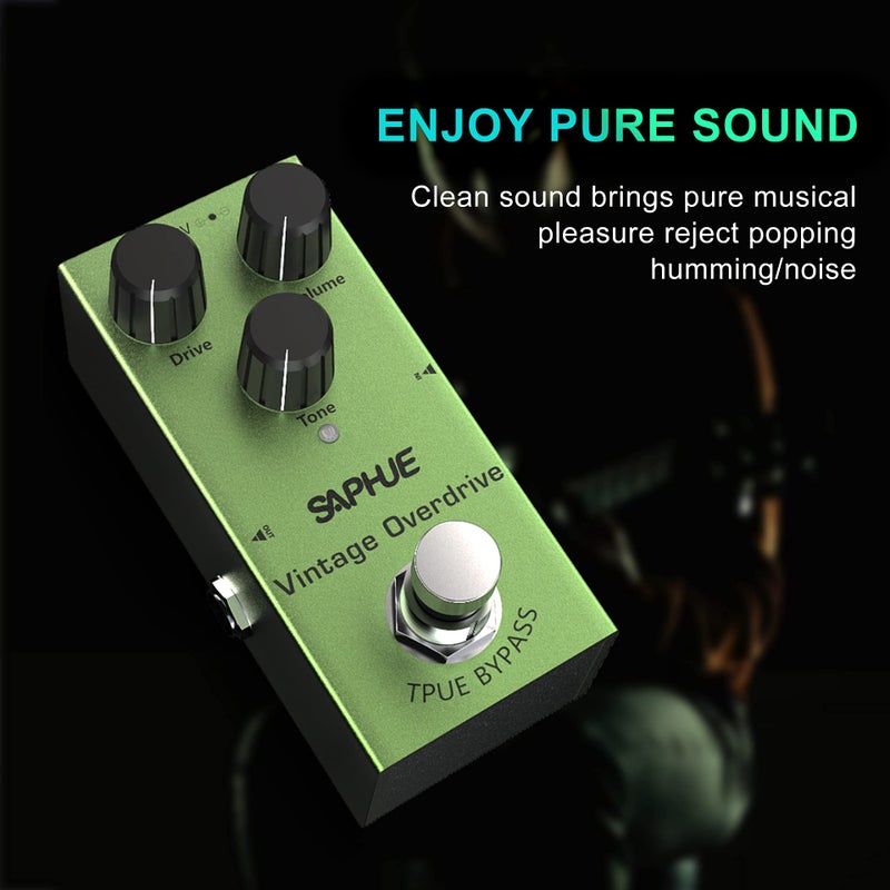 SAPHUE Vintage Overdrive Guitar Effects Pedal Overdrive/Volume/Tone Knob Effect Pedals with Steel Metal Shell Mini Single Type Dc 9V with True Bypass Switch for Multi Electric Guitar Kit - Image 3